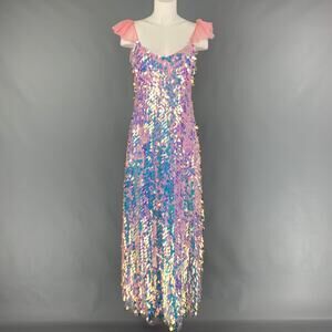 NEUBYRNE Size M Pink Silk Paillette Sequin Mirabella Gown Dress